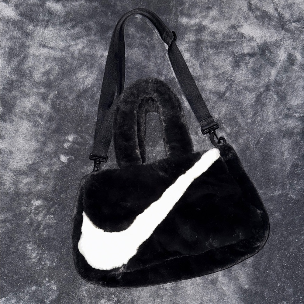 Nike Luxe Black and White Faux Fur Shoulder Bag